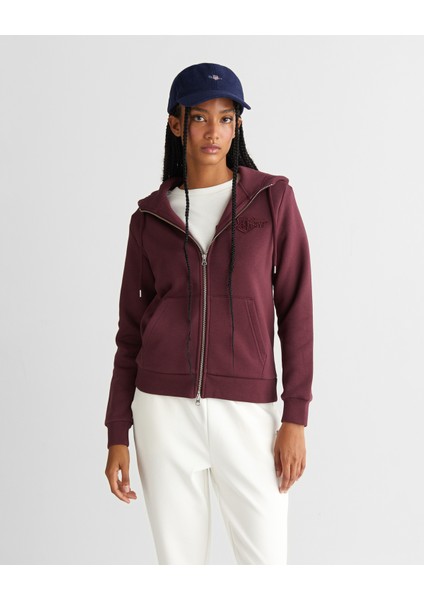 Kadın Bordo Regular Fit Kapüşonlu Fermuarlıı Sweatshirt 4202588.656