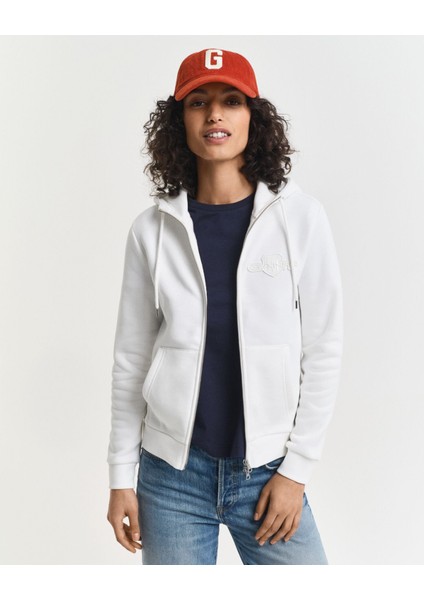 Kadın Beyaz Regular Fit Kapüşonlu Fermuarlıı Sweatshirt 4202588.113