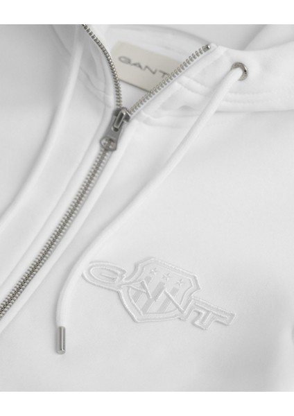 Kadın Beyaz Regular Fit Kapüşonlu Fermuarlıı Sweatshirt 4202588.113