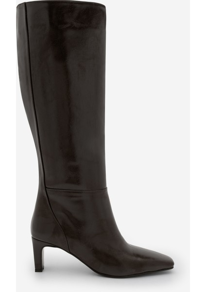 Kadın Küt Burun Fermuarsız Topuklu Çizme Doreka Kahve modelleri