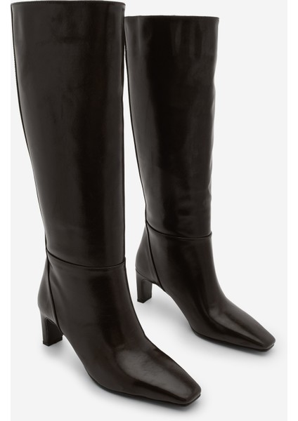 Kadın Küt Burun Fermuarsız Topuklu Çizme Doreka Kahve indirimleri