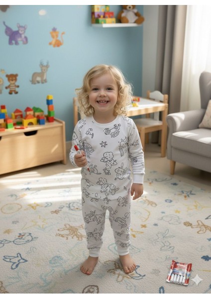 Sude Çocuk Erkek Kız Boyamalı Pijama Takımı modelleri