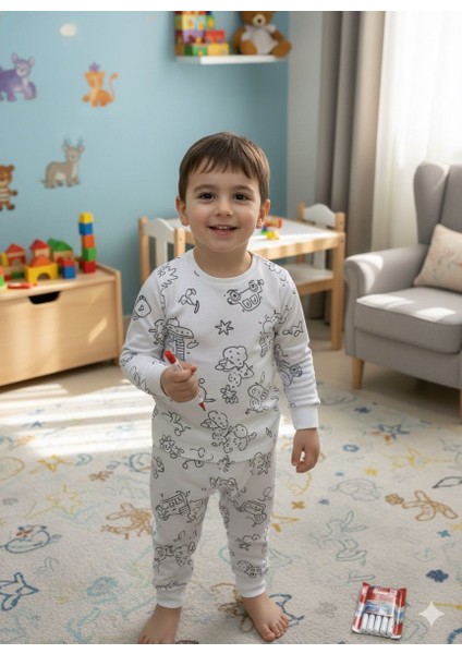 Sude Çocuk Erkek Kız Boyamalı Pijama Takımı fırsatları