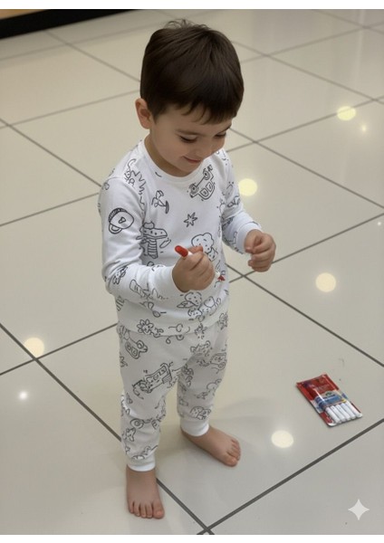 Sude Çocuk Erkek Kız Boyamalı Pijama Takımı indirimleri