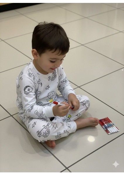 Sude Çocuk Erkek Kız Boyamalı Pijama Takımı