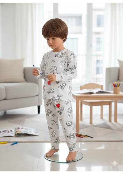 Sude Çocuk Erkek Kız Boyamalı Pijama Takımı