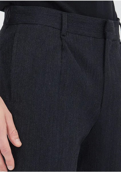 Siyah Desenli Dokuma Regular Fit Casual Yün Karışımlı Pantolon modelleri
