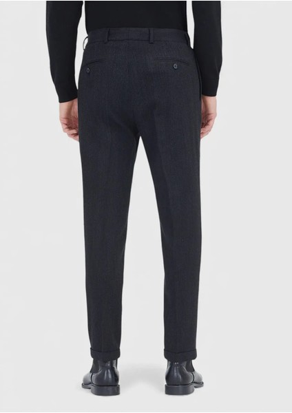 Siyah Desenli Dokuma Regular Fit Casual Yün Karışımlı Pantolon indirimleri