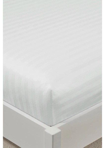 %100 Pamuk Saten Stripe Çift Kişilik Lastikli Çarşaf Takımı – 30 cm – 2 Yastık Kılıfı