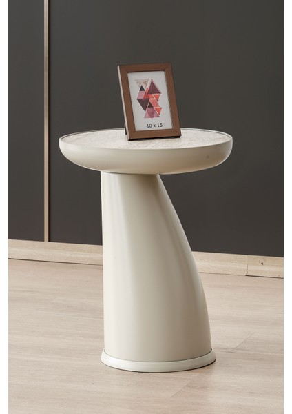 Lips Sehpa,tekli Sehpa,yan Sehpa,zigon Sehpa - Kumtaşı (Açık Bej) & Traverten Desenli Tabla