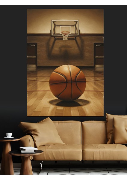 Basketbol Topu Basket Sahası Dekoratif Kanvas - Mdf Ahşap Tablo