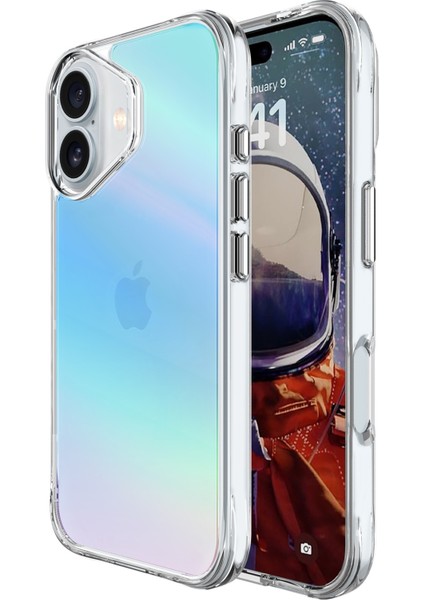 iPhone 16 Plus Pure Rainbow Renk Geçişli Şeffaf Kılıf Çizilmeye Dayanıklı Darbe Emici Mavi