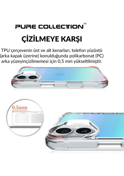 iPhone 16 Plus Pure Rainbow Renk Geçişli Şeffaf Kılıf Çizilmeye Dayanıklı Darbe Emici Mavi indirimleri