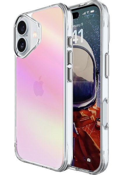 iPhone 16 Plus Pure Rainbow Renk Geçişli Şeffaf Kılıf Çizilmeye Dayanıklı Darbe Emici Pembe