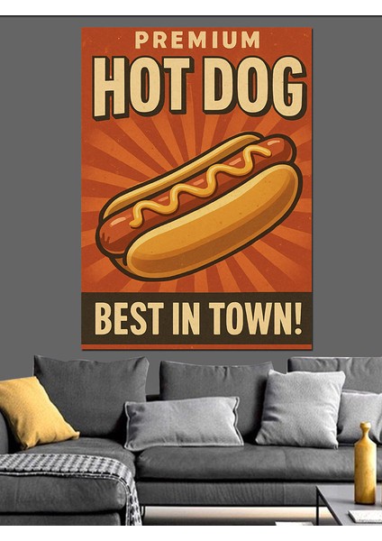 Sosisli Sandviç Retro Reklam Dekoratif Kanvas - Mdf Ahşap Tablo