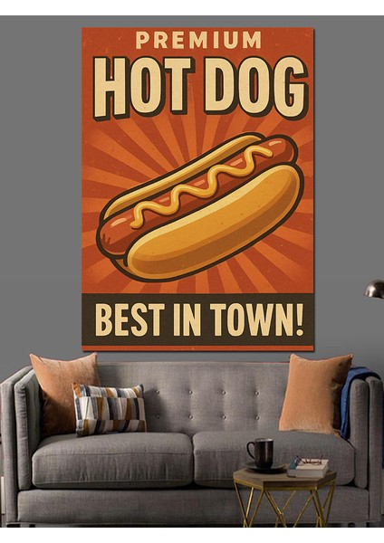 Sosisli Sandviç Retro Reklam Dekoratif Kanvas - Mdf Ahşap Tablo fiyatları