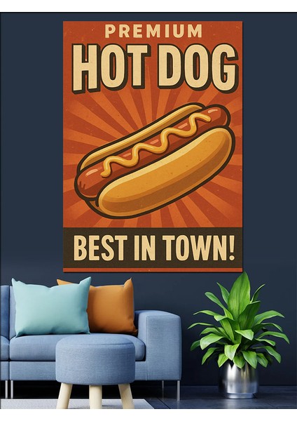 Sosisli Sandviç Retro Reklam Dekoratif Kanvas - Mdf Ahşap Tablo modelleri