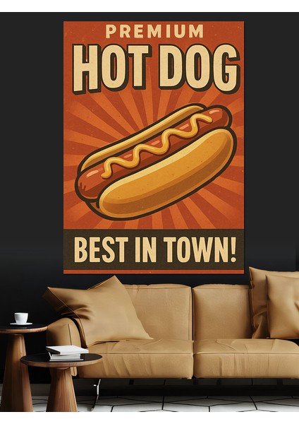 Sosisli Sandviç Retro Reklam Dekoratif Kanvas - Mdf Ahşap Tablo fırsatları