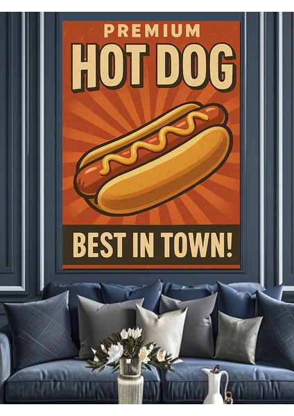 Sosisli Sandviç Retro Reklam Dekoratif Kanvas - Mdf Ahşap Tablo indirimleri