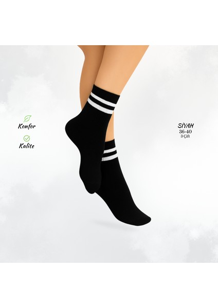 Siyah Kadın 3'lü Kolej Çorap Seti - Rahat ve Şık Kullanım