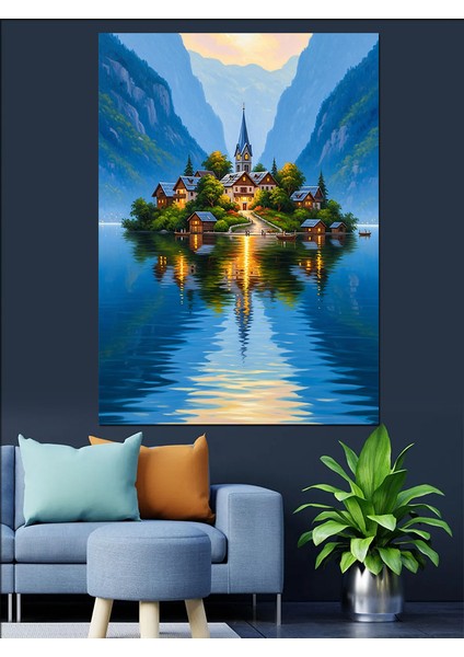 Göl Yansıması Doğa Manzarası ve Ada Dekoratif Kanvas - Mdf Ahşap Tablo fiyatları