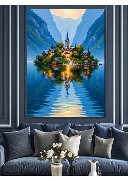 Göl Yansıması Doğa Manzarası ve Ada Dekoratif Kanvas - Mdf Ahşap Tablo fırsatları