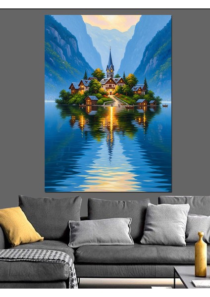 Göl Yansıması Doğa Manzarası ve Ada Dekoratif Kanvas - Mdf Ahşap Tablo indirimleri