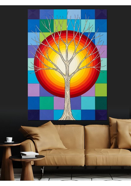 Hayat Ağacı Renkli Simgesi Dekoratif Kanvas - Mdf Ahşap Tablo