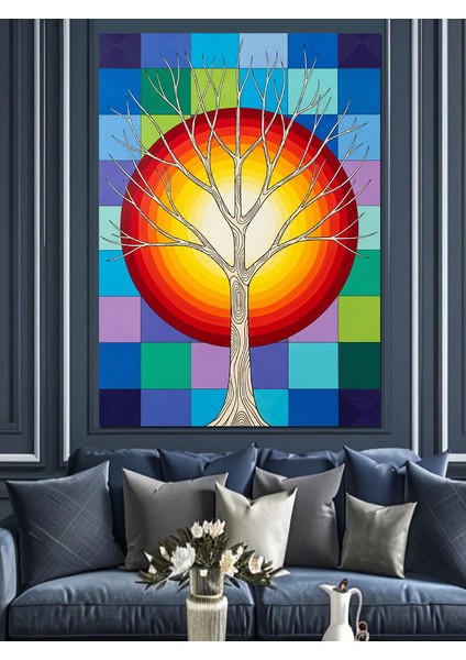 Hayat Ağacı Renkli Simgesi Dekoratif Kanvas - Mdf Ahşap Tablo fiyatları