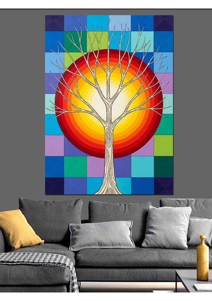 Hayat Ağacı Renkli Simgesi Dekoratif Kanvas - Mdf Ahşap Tablo modelleri