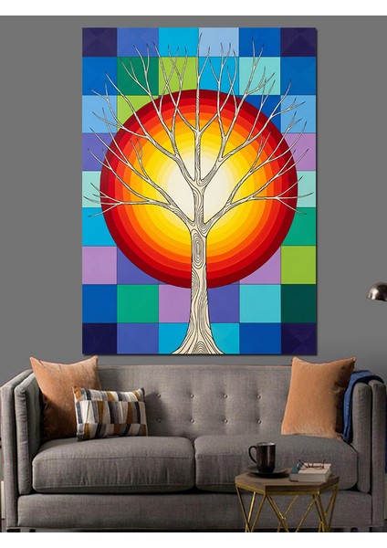 Hayat Ağacı Renkli Simgesi Dekoratif Kanvas - Mdf Ahşap Tablo fırsatları