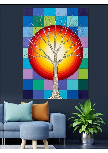 Hayat Ağacı Renkli Simgesi Dekoratif Kanvas - Mdf Ahşap Tablo indirimleri