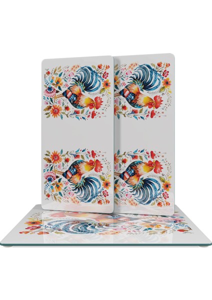 Cam Sunum Servis Tabağı 3'lü Kare Set Balkan Horoz Desenli fiyatları