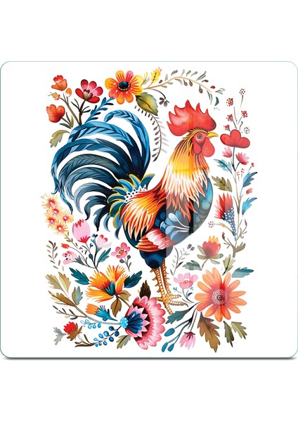 Cam Sunum Servis Tabağı 3'lü Kare Set Balkan Horoz Desenli modelleri