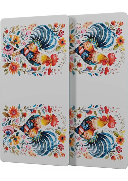Cam Sunum Servis Tabağı 3'lü Kare Set Balkan Horoz Desenli fırsatları