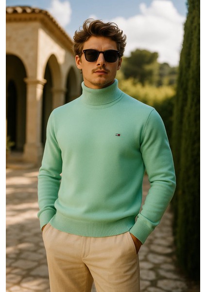 Erkek Kışlık Slim Fit Mint Kazak