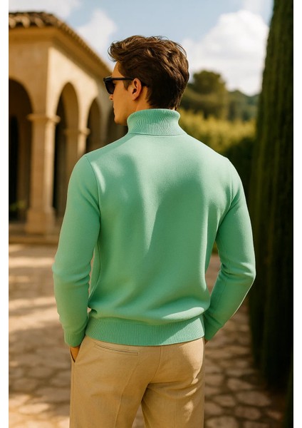 Erkek Kışlık Slim Fit Mint Kazak