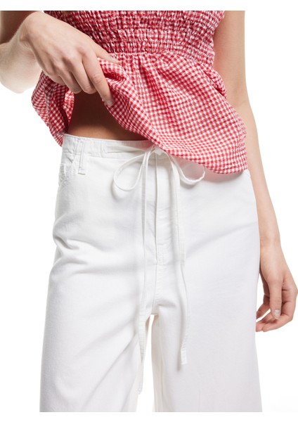 Beli Bağcıklı Pamuklu Düz Paça Cepli Pantolon - Loose Straight Fit Jeans fırsatları