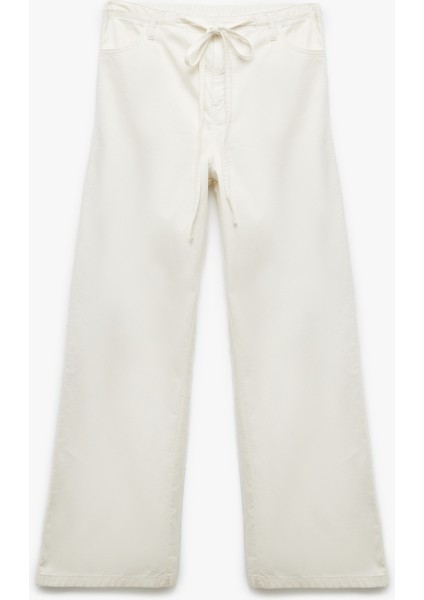 Beli Bağcıklı Pamuklu Düz Paça Cepli Pantolon - Loose Straight Fit Jeans indirimleri