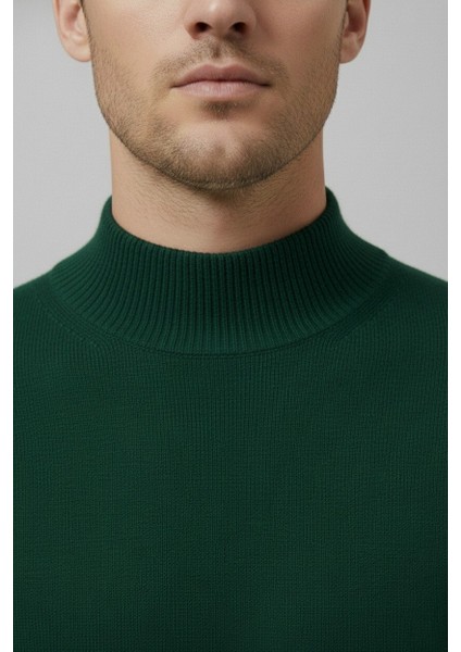 Erkek Slim Kesim Yumuşak Dokulu Tüylenmeyen Yarım Balıkçı Yaka Triko Kazak