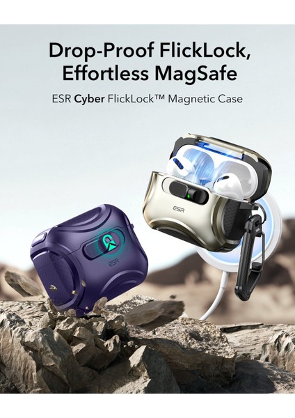 Apple Airpods Pro 3 (3.nesil) Cyber Flicklock Magsafe Şarj Destekli Kilitli Kılıf modelleri