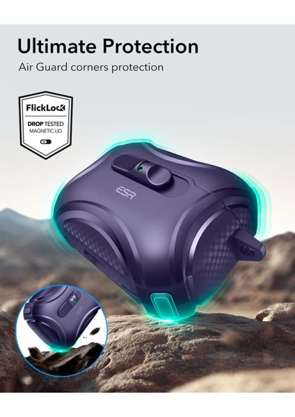 Apple Airpods Pro 3 (3.nesil) Cyber Flicklock Magsafe Şarj Destekli Kilitli Kılıf