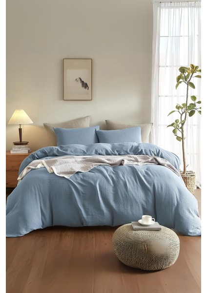 %100 Pamuk Müslin Nevresim Takımı Lastikli Çarşaflı Yastık Kılıflı Tek Kişilik