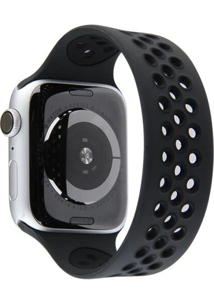 Apple Watch 38MM Ayarlı Delikli Silikon Kordon - SIYAH-SIYAH-(5796) - ER001Y-549OT7