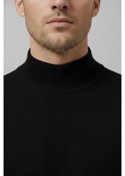 Erkek Slim Kesim Yumuşak Dokulu Tüylenmeyen Yarım Balıkçı Yaka Triko Kazak