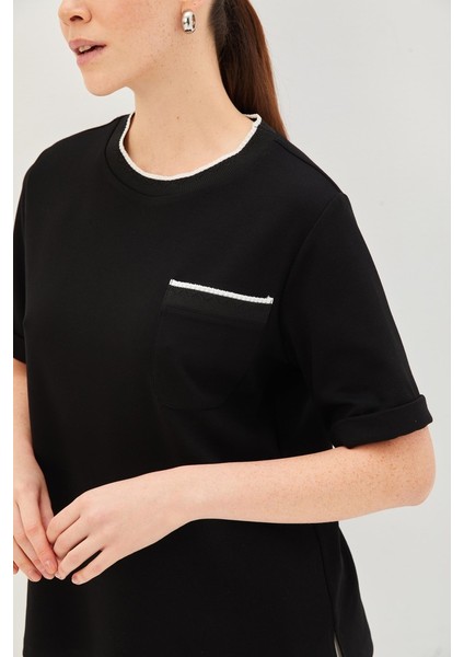Ribana Detaylı Siyah Bisiklet Yaka Regular Örme Tişört fiyatları