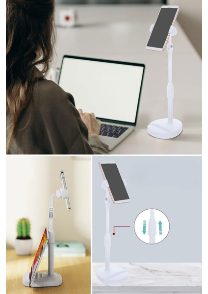 ® Masa Üstü Tablet ve Telefon Tutucu Plastik Aparat Beyaz Telefon Standı