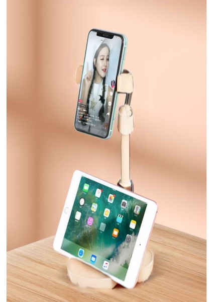 ® Masa Üstü Tablet ve Telefon Tutucu Plastik Aparat Beyaz Telefon Standı