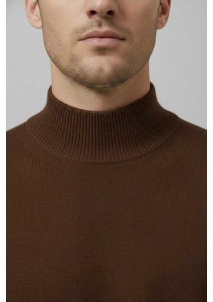 Erkek Slim Kesim Yumuşak Dokulu Tüylenmeyen Yarım Balıkçı Yaka Triko Kazak