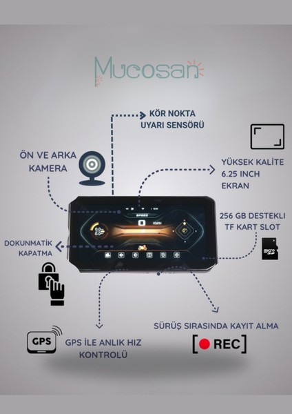 Kör Noktalı – 6.25'' Kör Nokta Uyarılı Lastik Basınç Sensörlü 2k Full Hd Motosiklet Çift Kayıt ve Navigasyon Sistemi fırsatları